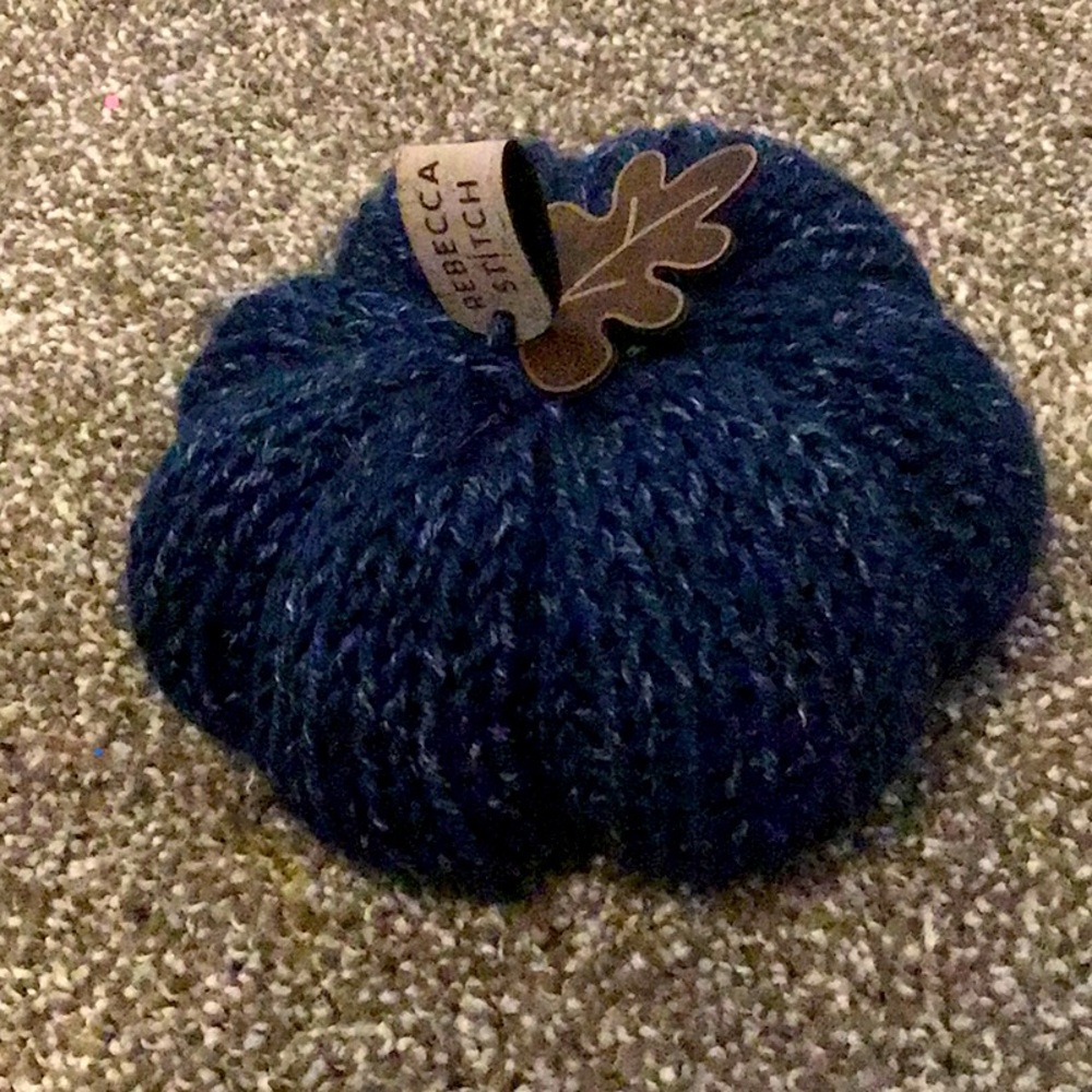 A blue Rebecca stitch pumpkin